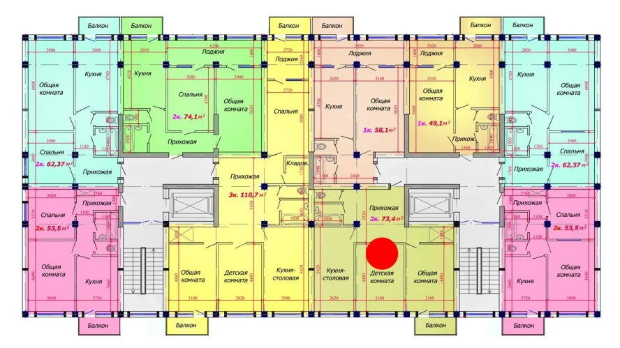 2-xonali xonadon 73.4 m²  8/9 qavat | VATAN Turar-joy majmuasi