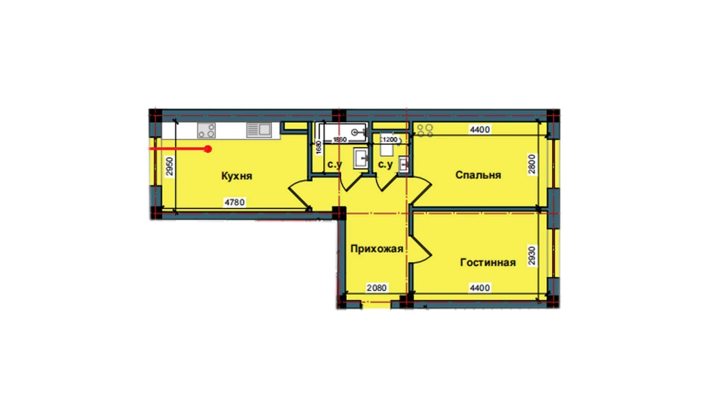 2-комнатная квартира 56.1 м²  2/2 этаж