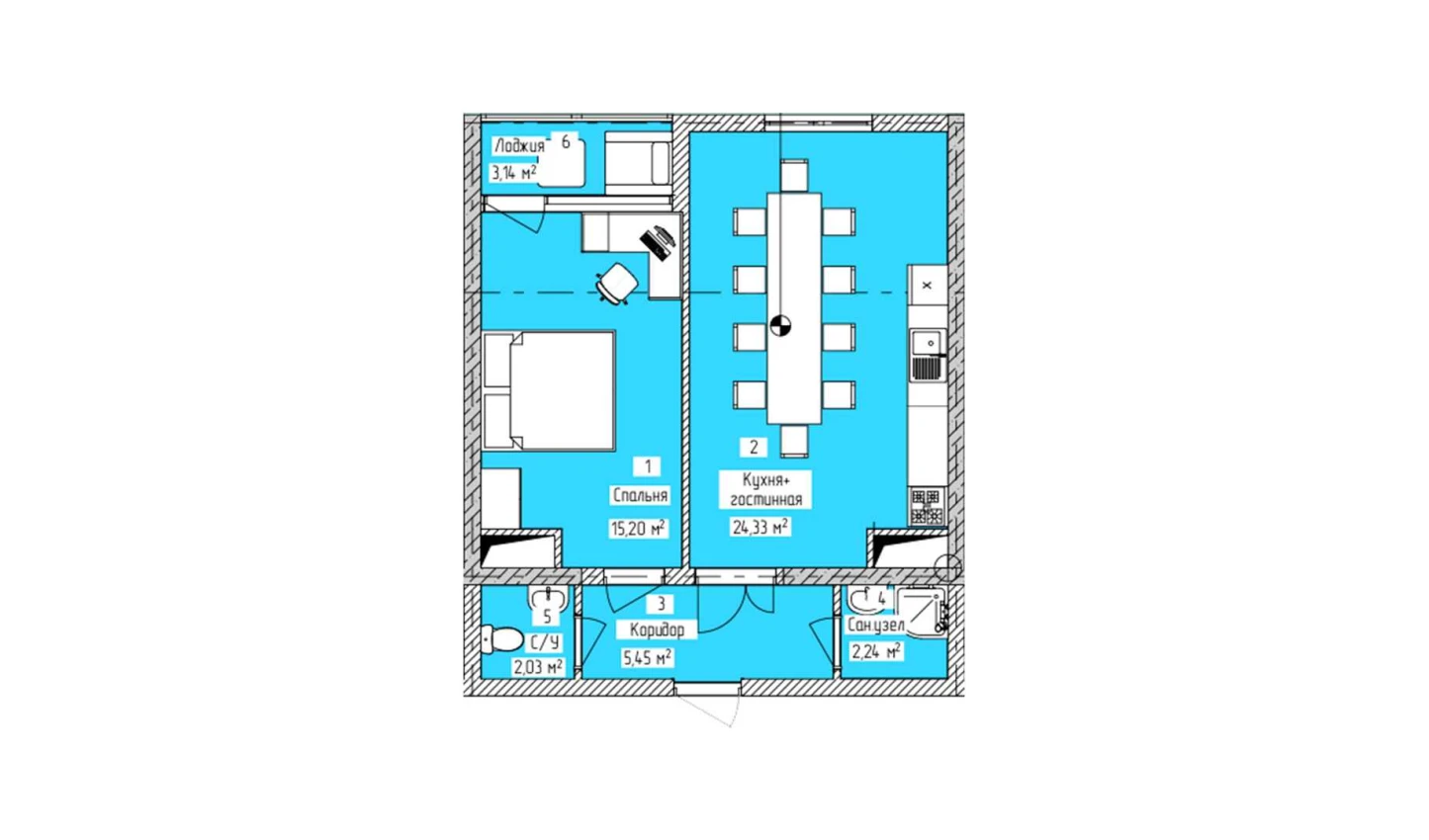 2-xonali xonadon 52.39 m²  7/7 qavat