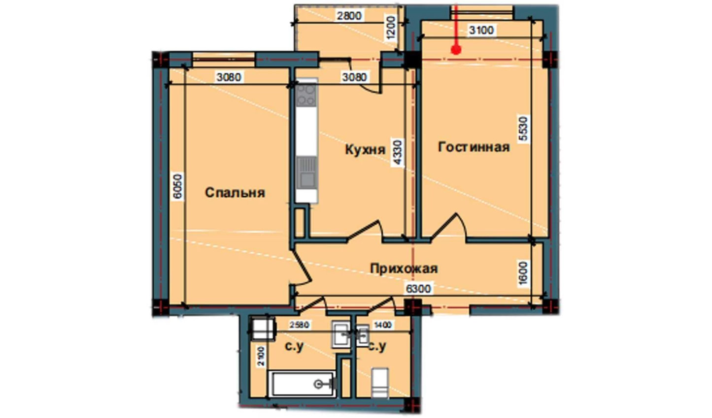 2-комнатная квартира 75 м²  4/4 этаж