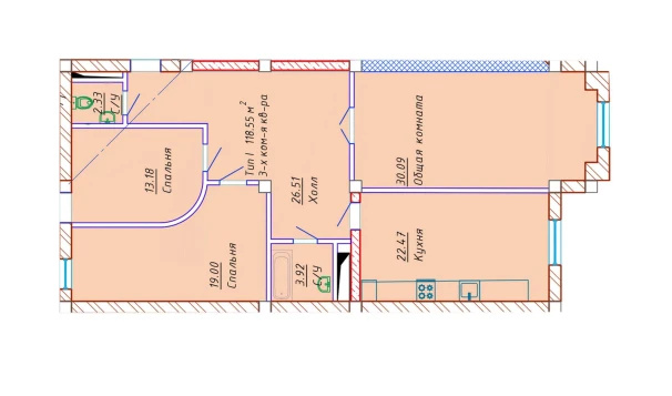 3-xonali xonadon 118.55 m²  10/10 qavat | Samarqand Park Avenue Turar-joy majmuasi