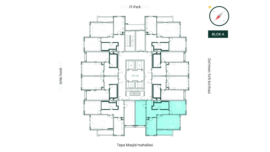 3-xonali xonadon 84.22 m²  16/16 qavat