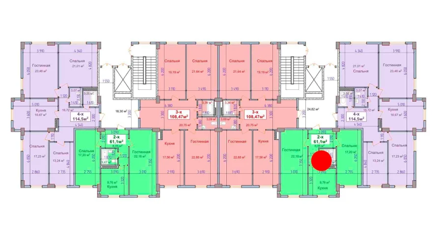 2-комнатная квартира 61.1 м²  1/1 этаж