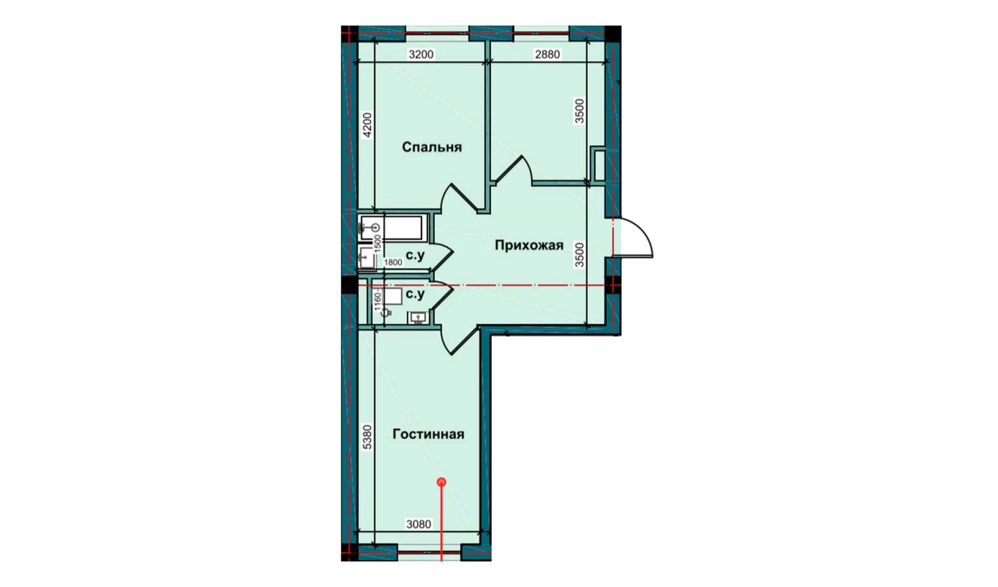 2-xonali xonadon 61.3 m²  2/2 qavat