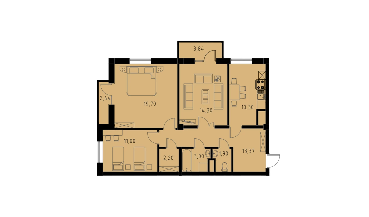 3-комнатная квартира 77.65 м²  8/8 этаж