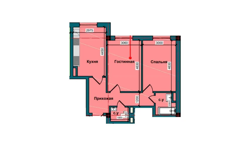 2-xonali xonadon 60.2 m²  1/9 qavat | NUR BARAKA Turar-joy majmuasi