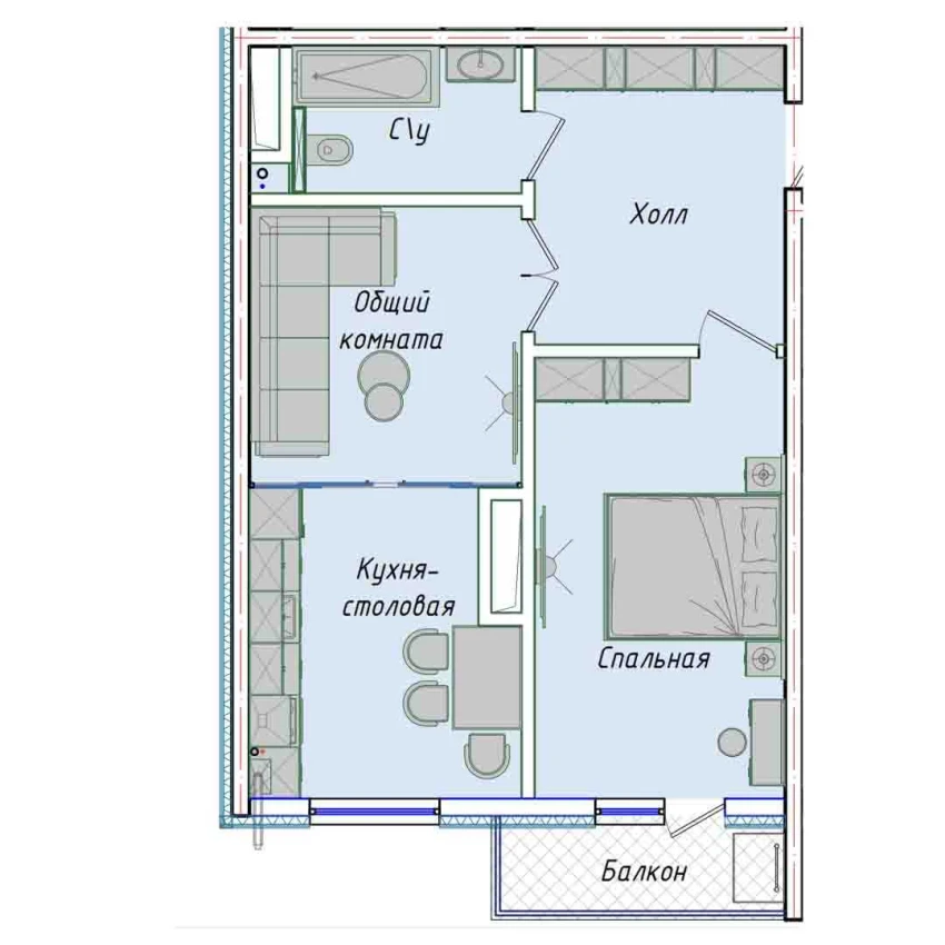 2-комнатная квартира 50.7 м²  14/14 этаж