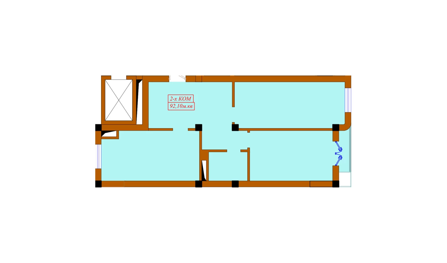 2-комнатная квартира 92.1 м²  6/6 этаж