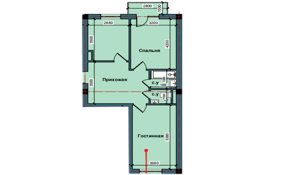 2-комнатная квартира 62.8 м²  3/3 этаж