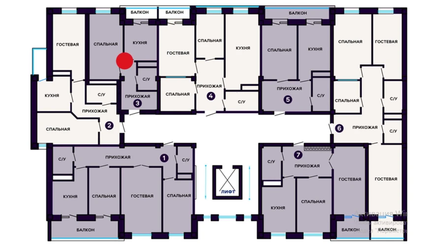 1-комнатная квартира 39.85 м²  7/7 этаж