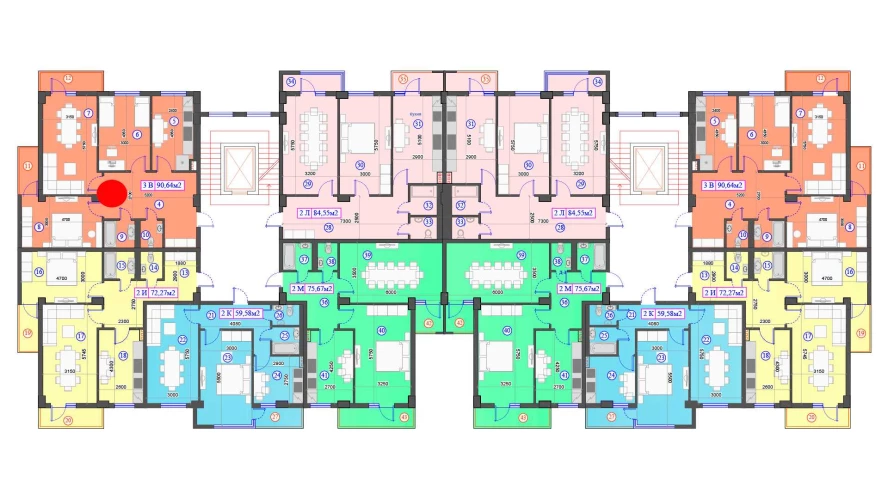 3-комнатная квартира 90.64 м²  3/3 этаж