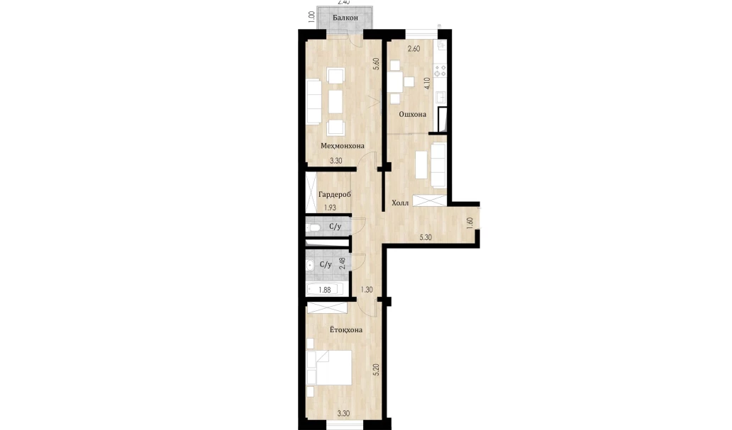 2-комнатная квартира 79.8 м²  9/9 этаж