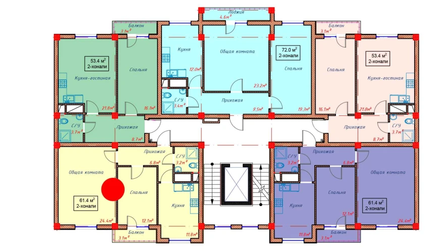 2-комнатная квартира 61.4 м²  8/8 этаж