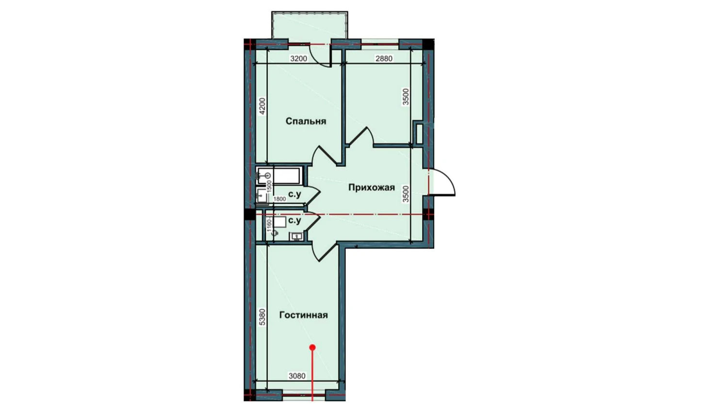 2-xonali xonadon 60.7 m²  8/8 qavat