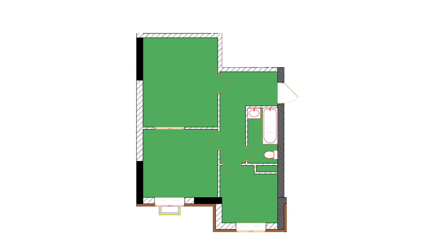 2-комнатная квартира 45.5 м²  1/1 этаж