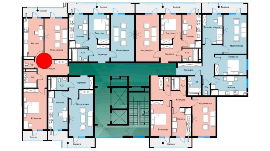 2-xonali xonadon 64.44 m²  2/2 qavat