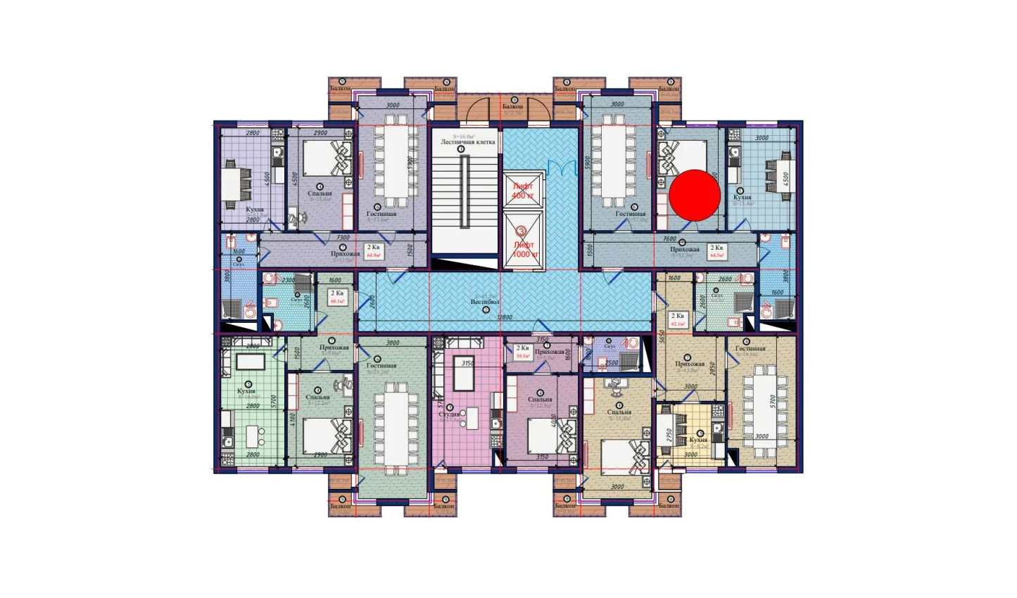 2-комнатная квартира 64.5 м²  1/1 этаж