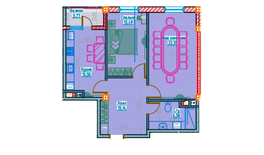 2-комнатная квартира 69.18 м²  5/13 этаж | Жилой комплекс Al-Qasr