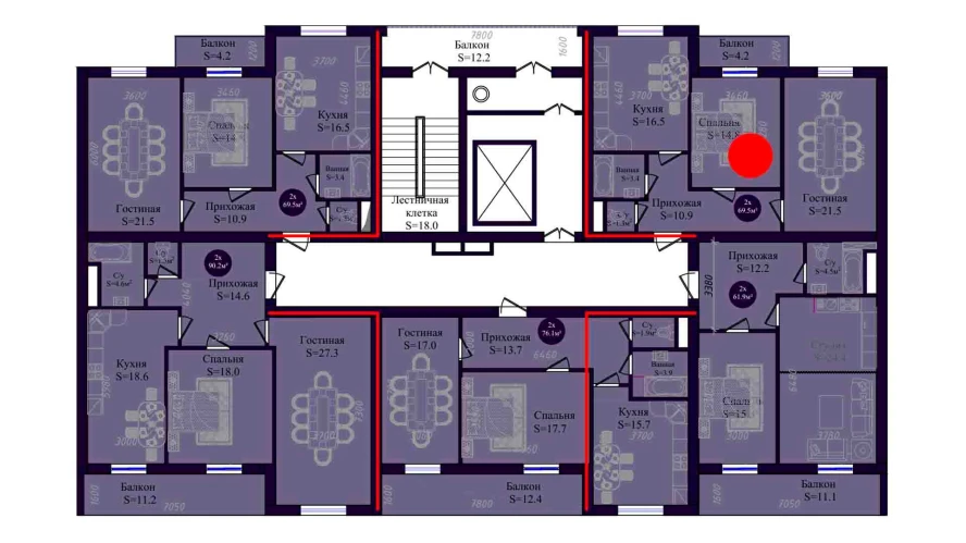 2-xonali xonadon 69.5 m²  4/4 qavat