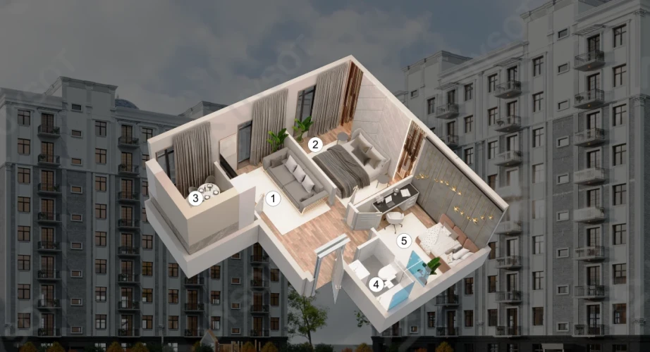 2-комнатная квартира 55.25 м²  2/2 этаж