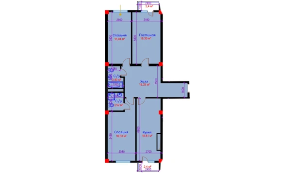 3-xonali xonadon 110.12 m²  2/10 qavat | Ko'kcha-Oqtepa Turar-joy majmuasi