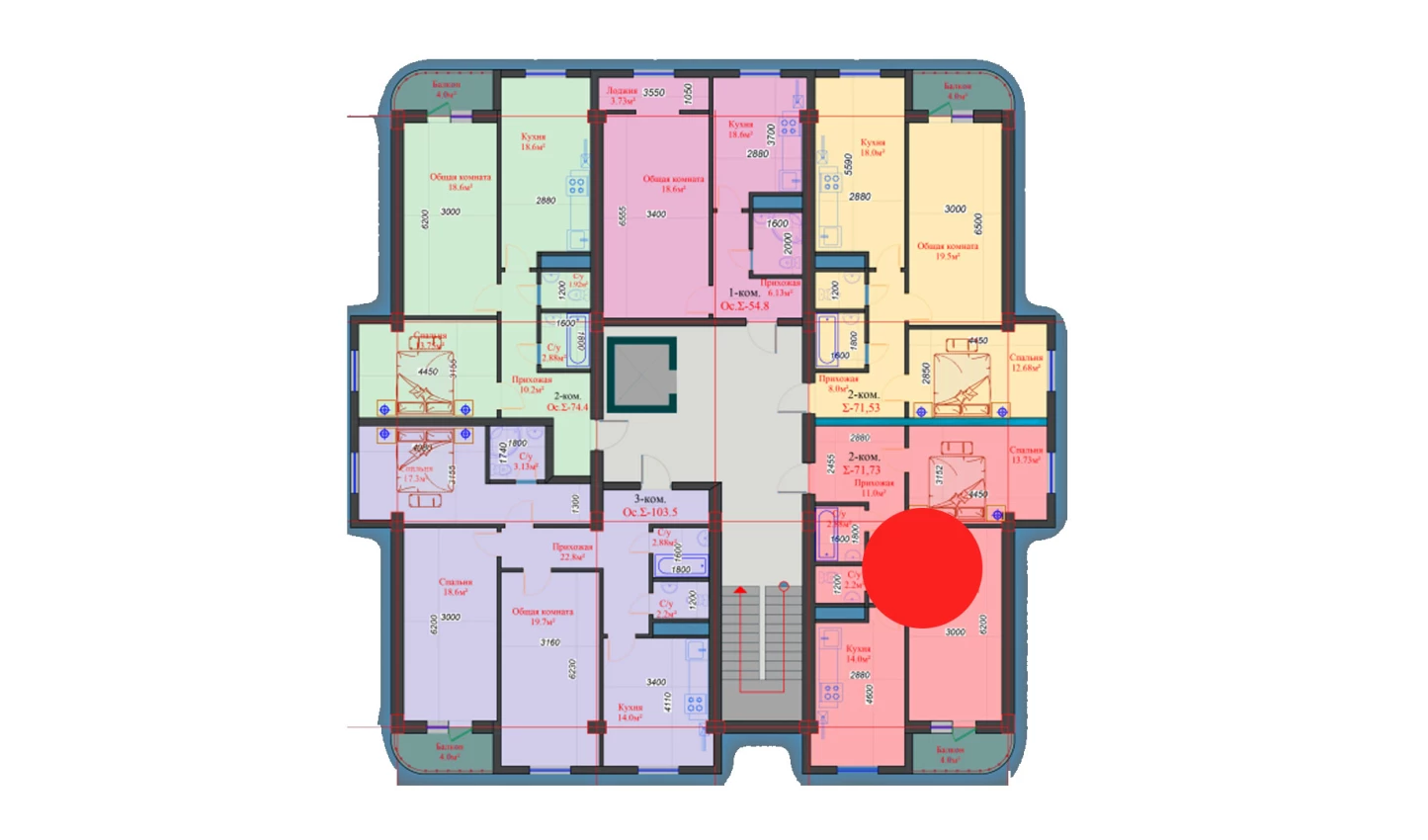 2-комнатная квартира 71.73 м²  3/3 этаж