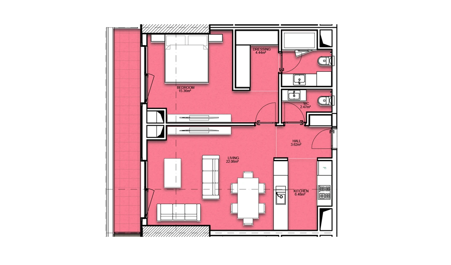 2-комнатная квартира 70.19 м²  15/15 этаж