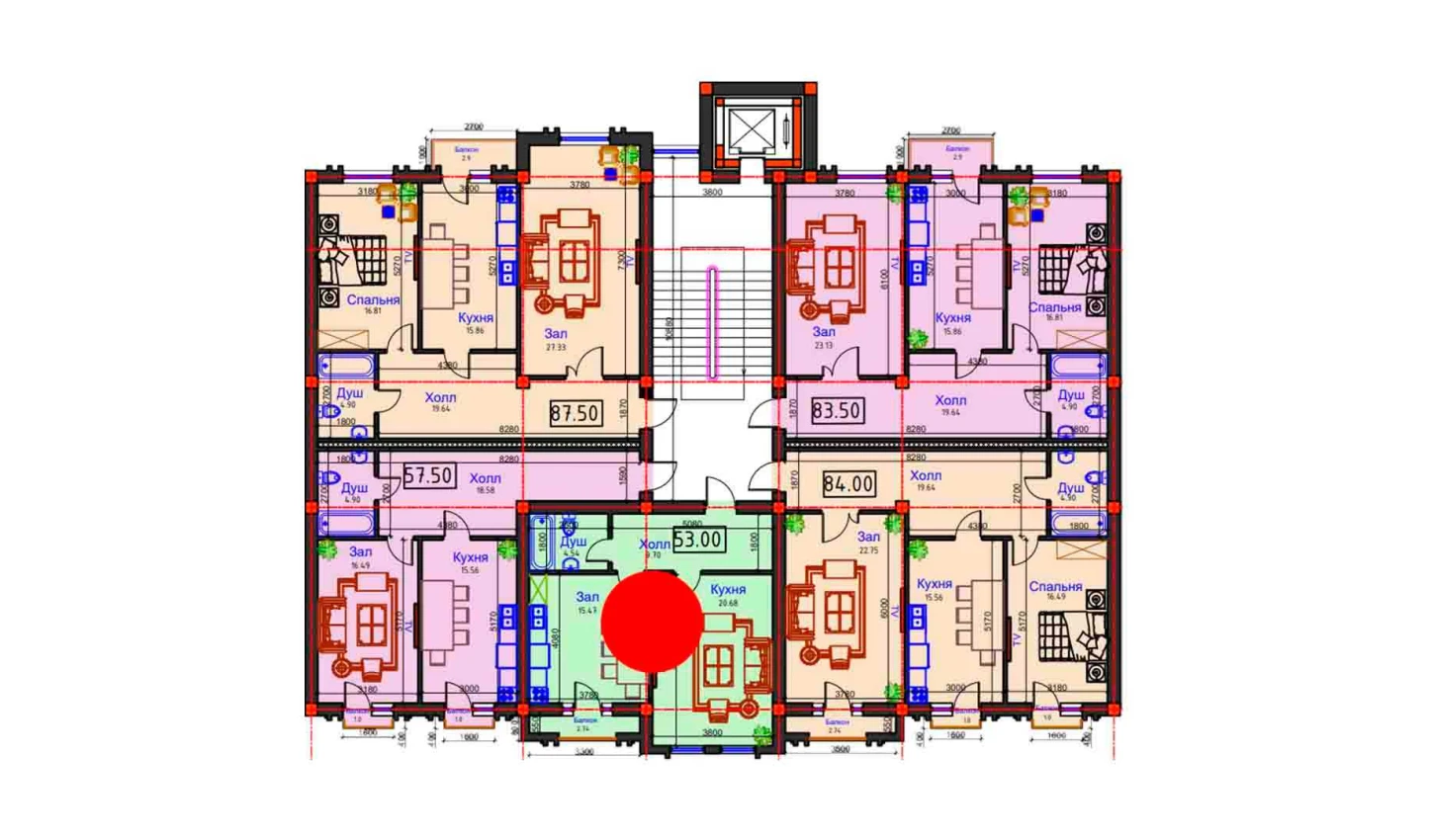 1-xonali xonadon 53 m²  6/6 qavat