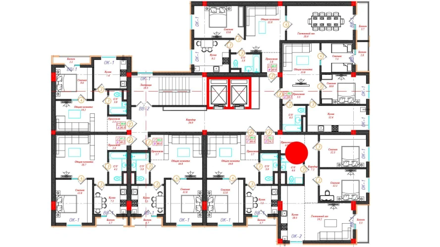 3-комн. квартира 74.2 м²  2/12 этаж | Жилой комплекс CHINARA PARK