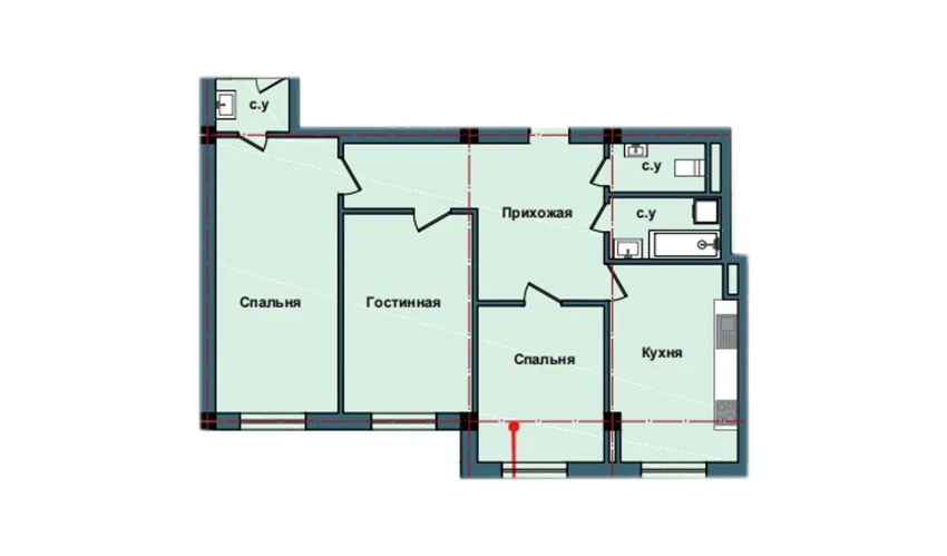 3-xonali xonadon 95.3 m²  2/11 qavat | NUR BARAKA Turar-joy majmuasi