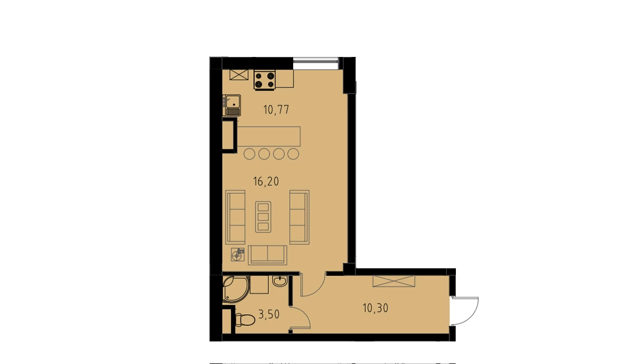 1-комнатная квартира 41.92 м²  2/2 этаж