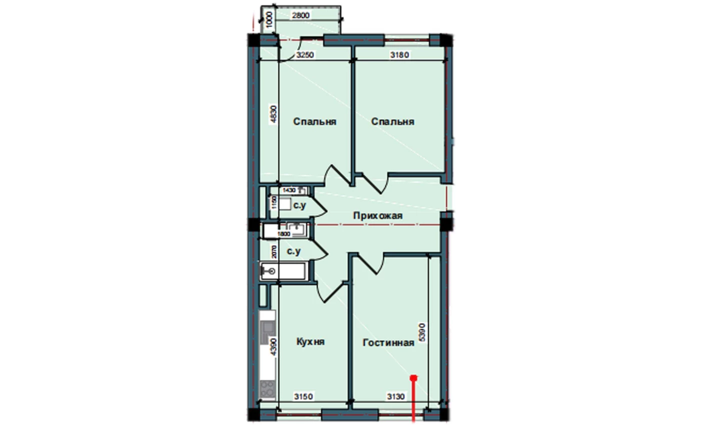 3-комнатная квартира 85.3 м²  3/3 этаж