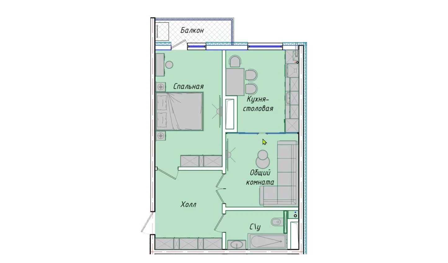 2-xonali xonadon 50.7 m²  16/16 qavat