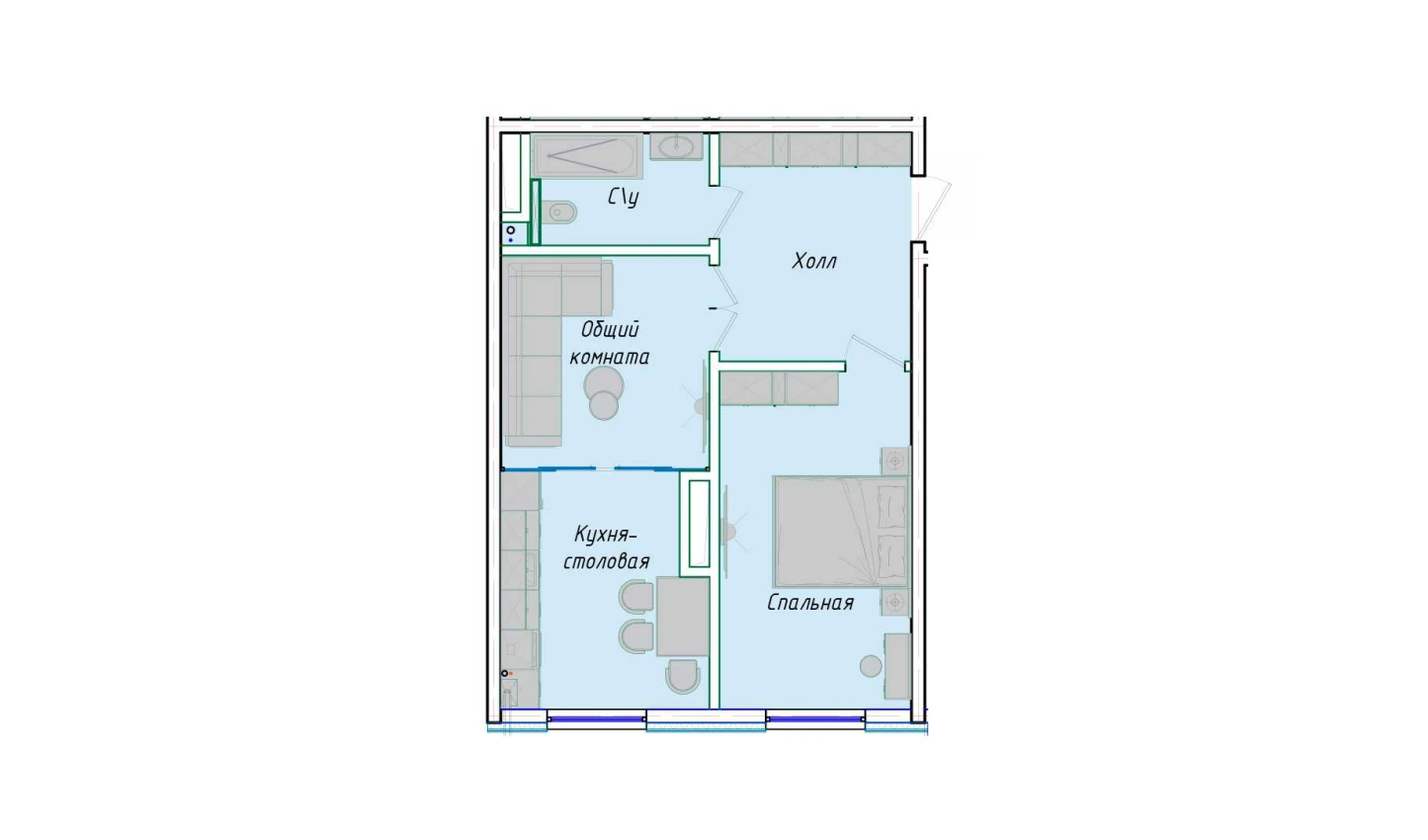 2-xonali xonadon 54.93 m²  1/1 qavat