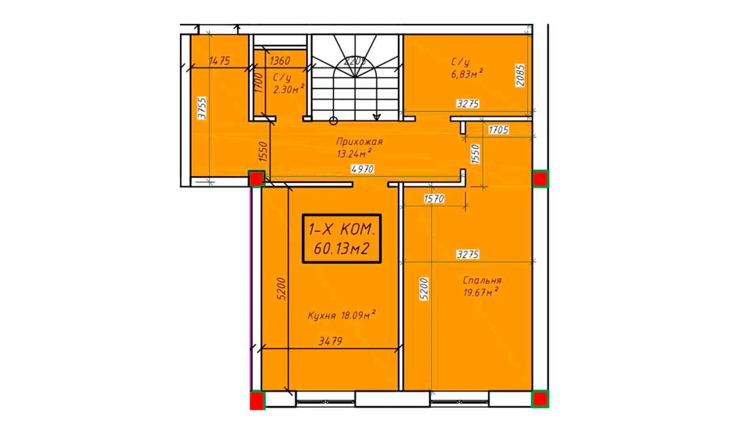 1-комнатная квартира 78.89 м²  1/1 этаж