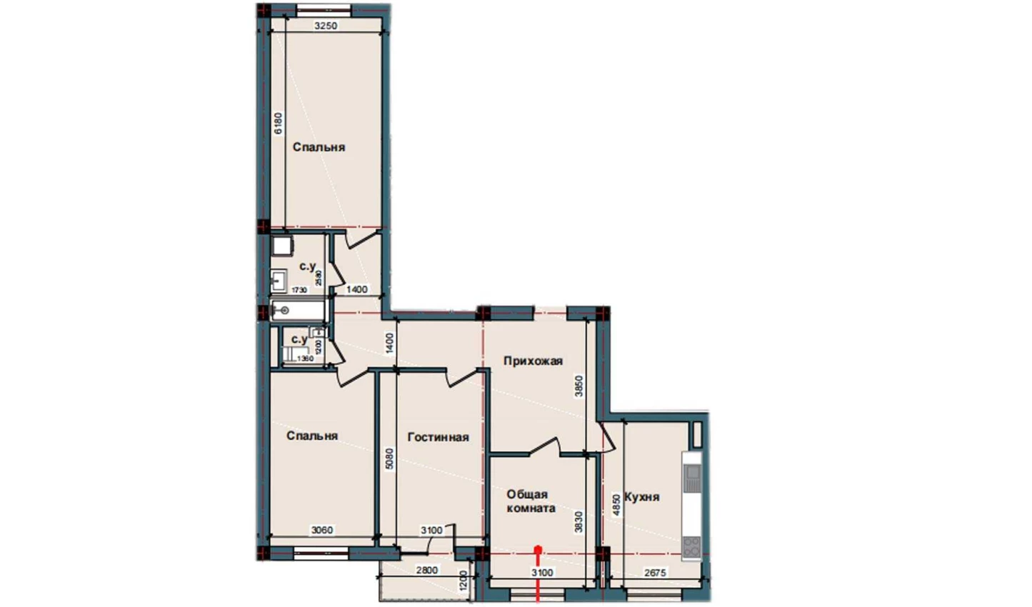 4-комнатная квартира 113.3 м²  10/10 этаж