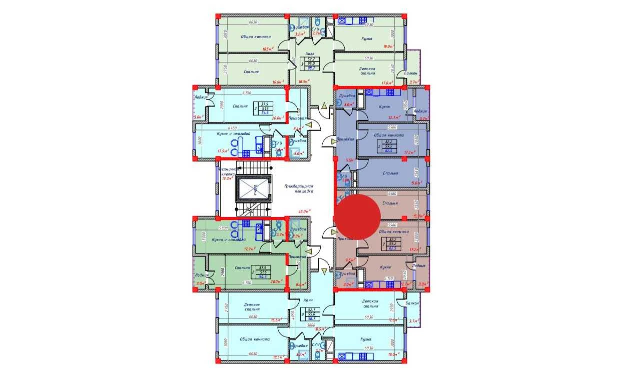 2-комнатная квартира 62.5 м²  9/9 этаж