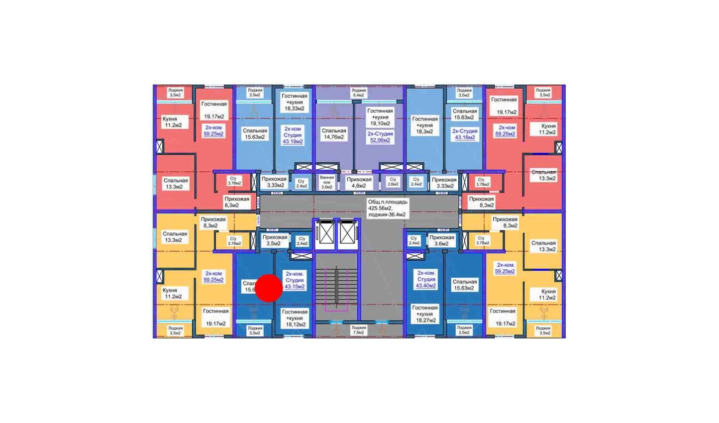 2-комнатная квартира 43.15 м²  16/16 этаж