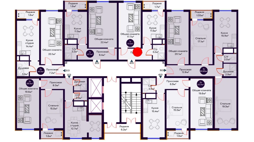 1-комнатная квартира 41.2 м²  8/8 этаж