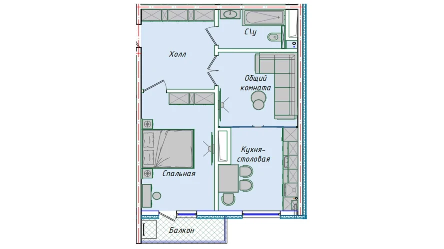 2-комнатная квартира 50.7 м²  13/13 этаж