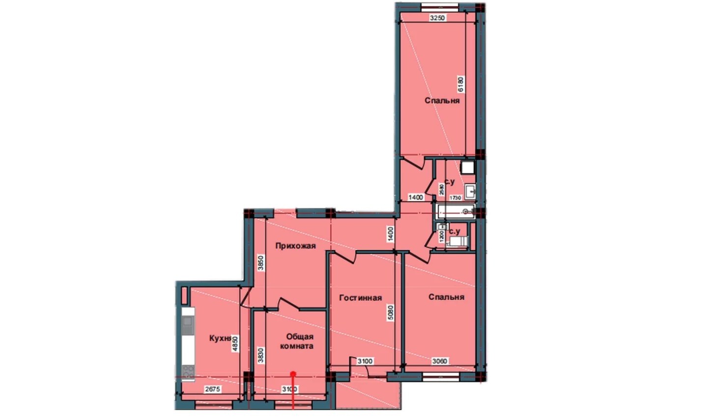 4-комнатная квартира 113.3 м²  11/11 этаж