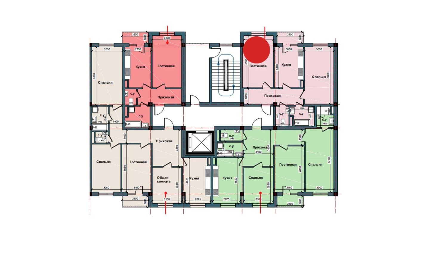 2-комнатная квартира 75 м²  7/7 этаж