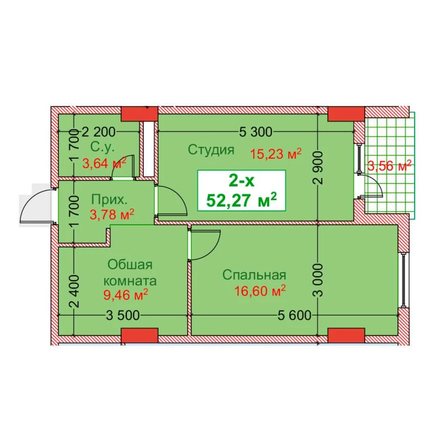 2-комн. квартира 52.27 м²  5/8 этаж | Жилой комплекс CAPITAL AVENUE