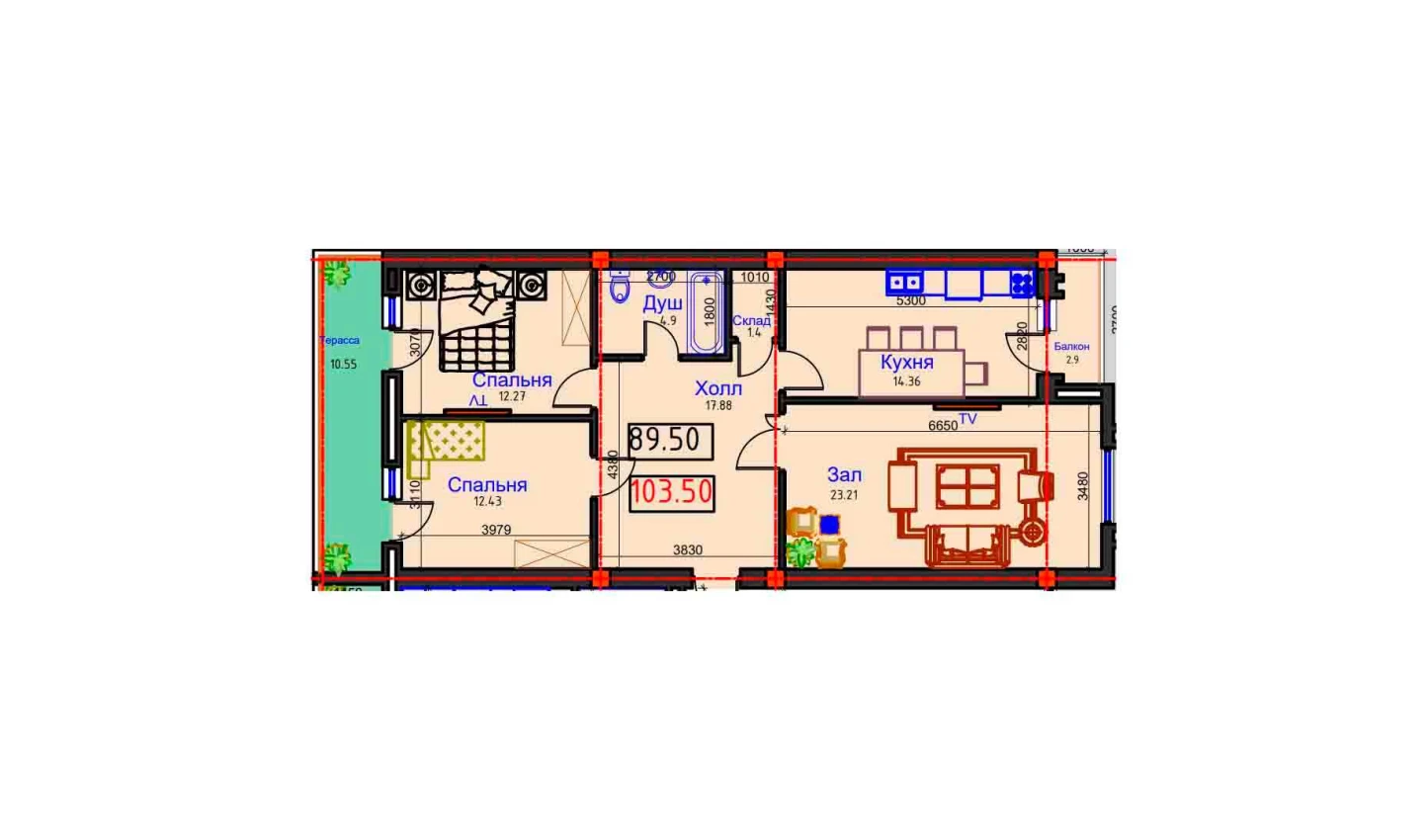 3-комнатная квартира 103.5 м²  8/8 этаж