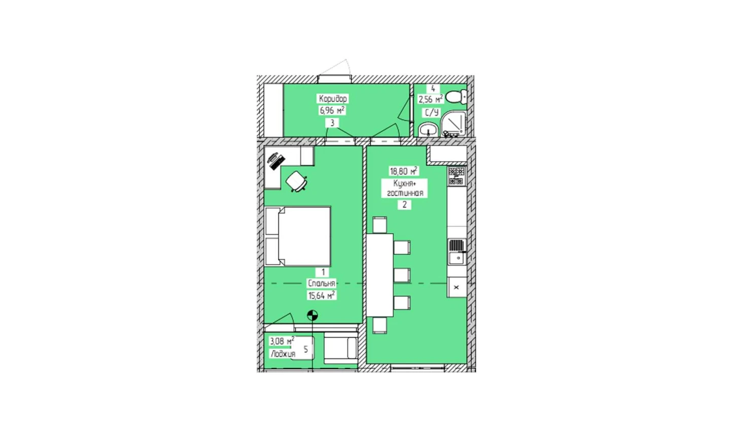 2-xonali xonadon 47.04 m²  3/3 qavat