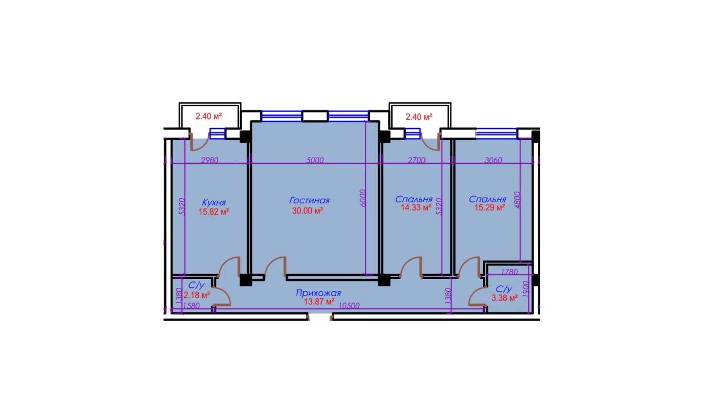 3-xonali xonadon 99.67 m²  8/8 qavat