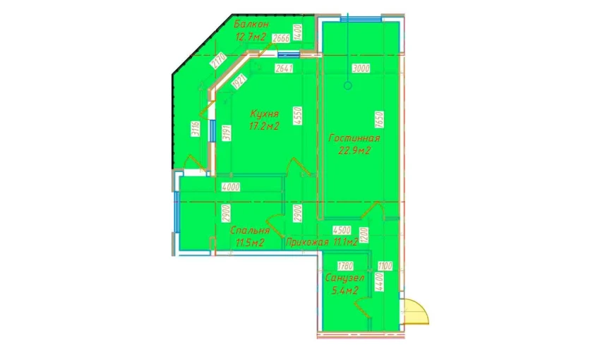 2-комнатная квартира 62.4 м²  6/16 этаж | Жилой комплекс DO'MBIROBOD RESIDENCE