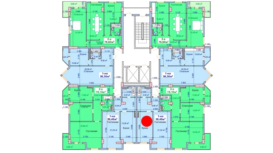 1-комнатная квартира 50.4 м²  9/9 этаж