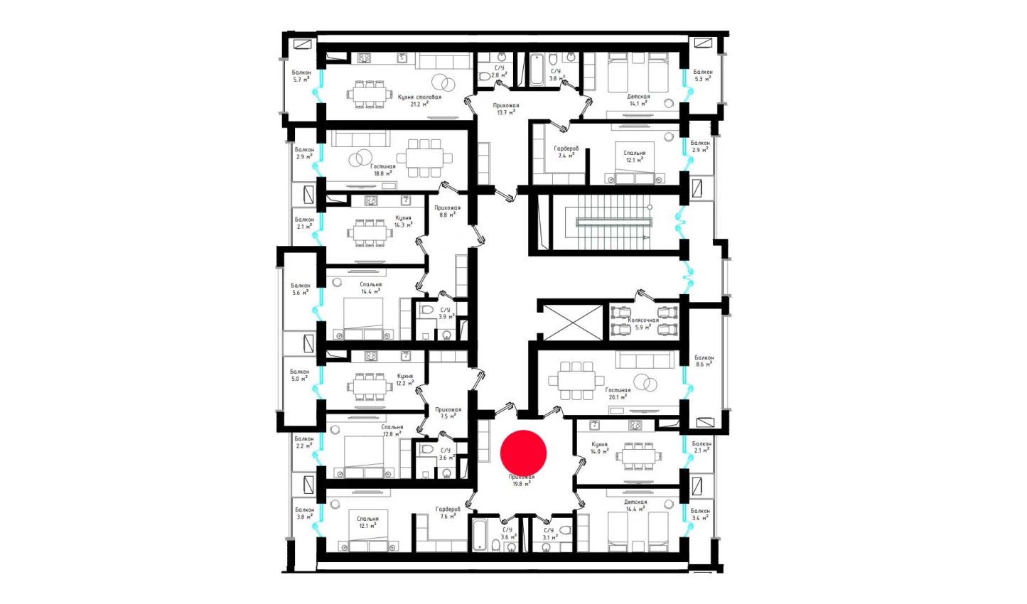 3-комнатная квартира 113.1 м²  5/5 этаж