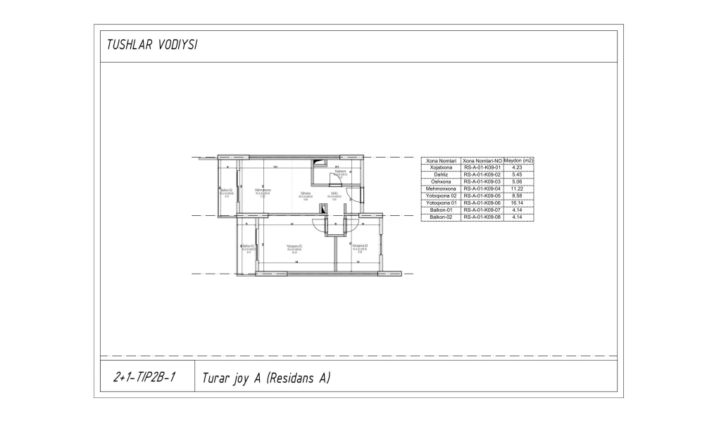 3-xonali xonadon 53.164 m²  5/5 qavat